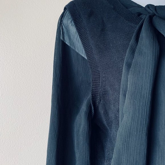 🇺🇸 ANNE KLEIN black sweater with chiffon bow size M - Picture 10 of 16